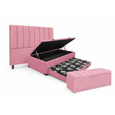 Kit De Quarto Heitor Bicama Baú Solteiro 88 X 188 Cm Cabeceira De Cama E Calçadeira Baú Solteiro 90 Cm Veludo Rosa