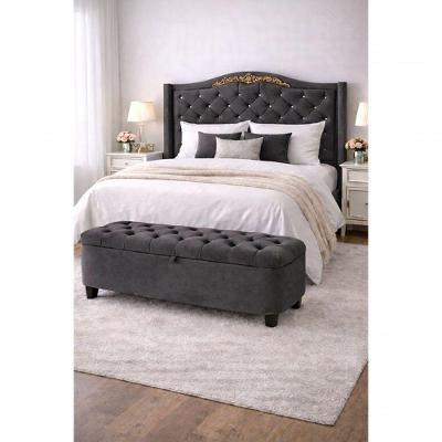Kit De Quarto Lisboa Cabeceira De Cama Box E Calçadeira Baú Queen 160 Cm Suede Cinza Grafite Lar Móveis E Decoração