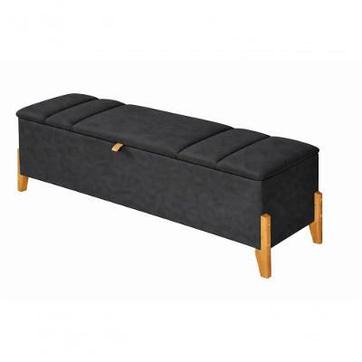 Recamier Calçadeira Baú Para Quarto Pés Em Madeira Luxo Decorativo Estofado Queen 160 Cm Preto Lar Móveis Decoração