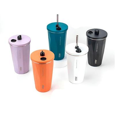 Copo Térmico Aço Inox 600ml Com Canudo água Café Suco azul