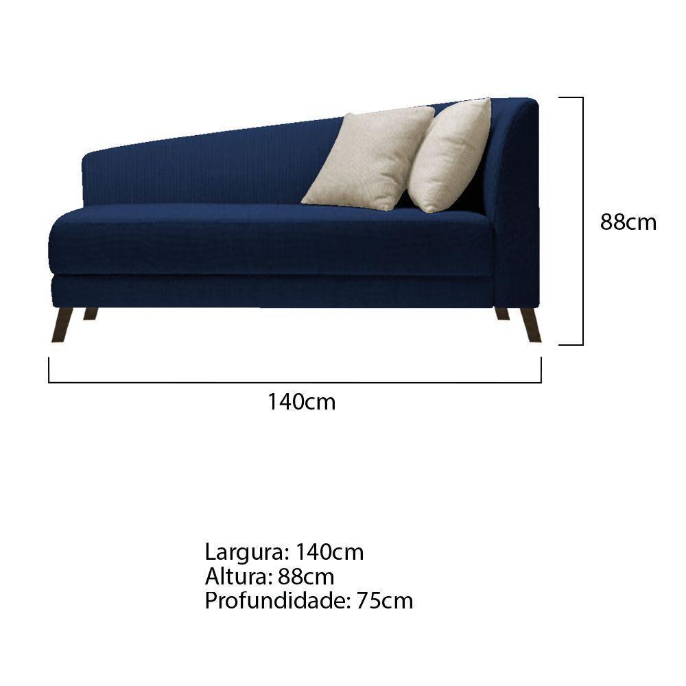 Recamier Heitor 140cm Com Almofada Lado Esquerdo Suede Cor Azul Marinho/bege - 5