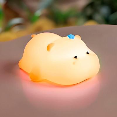 Luminária Infantil Hipopótamo Em Silicone Com Led 3 Níveis Luz Quente Recarregável Usb 1200mah