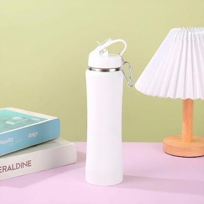 Garrafa Térmica De Bico Canudo Chaveiro 750ml Aço Inox branco