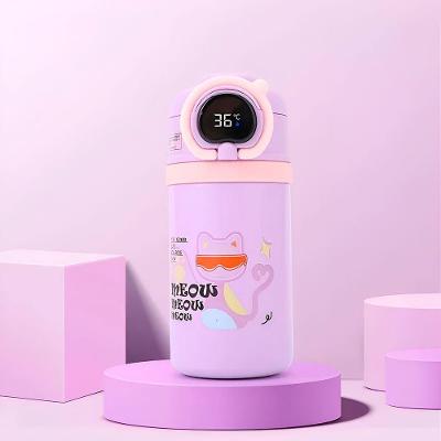 Garrafa Squeeze Copo Térmico Infantil Tela Digital Termômetro lilás