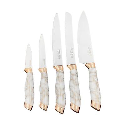 Conjunto 5 Facas Estilo Mármore Suporte Cozinha Utensílios Legância E Precisão - branco