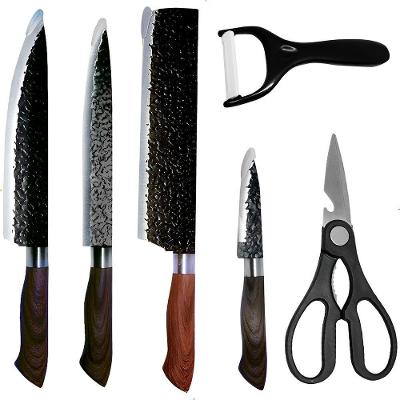 Conjunto Facas Utensílios 6 Peças Aço Inox Preto Craquelado