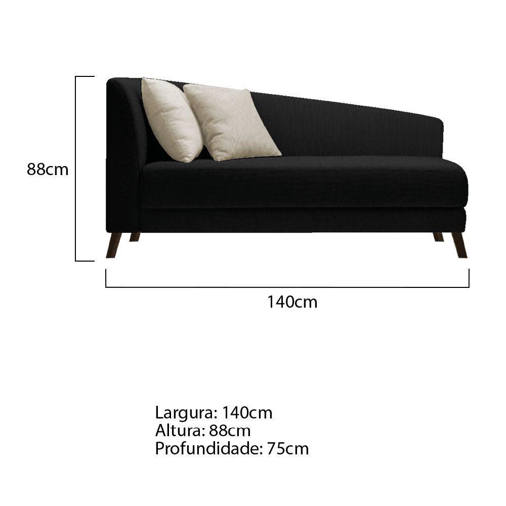 Recamier Heitor 140cm Com Almofada Lado Direito Suede Cor Preto/bege - 5