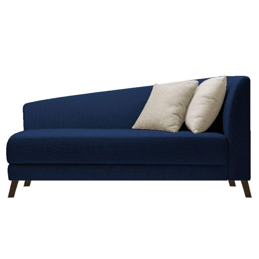 Recamier Heitor 185cm Com Almofada Lado Esquerdo Suede Cor Azul Marinho/bege - 1
