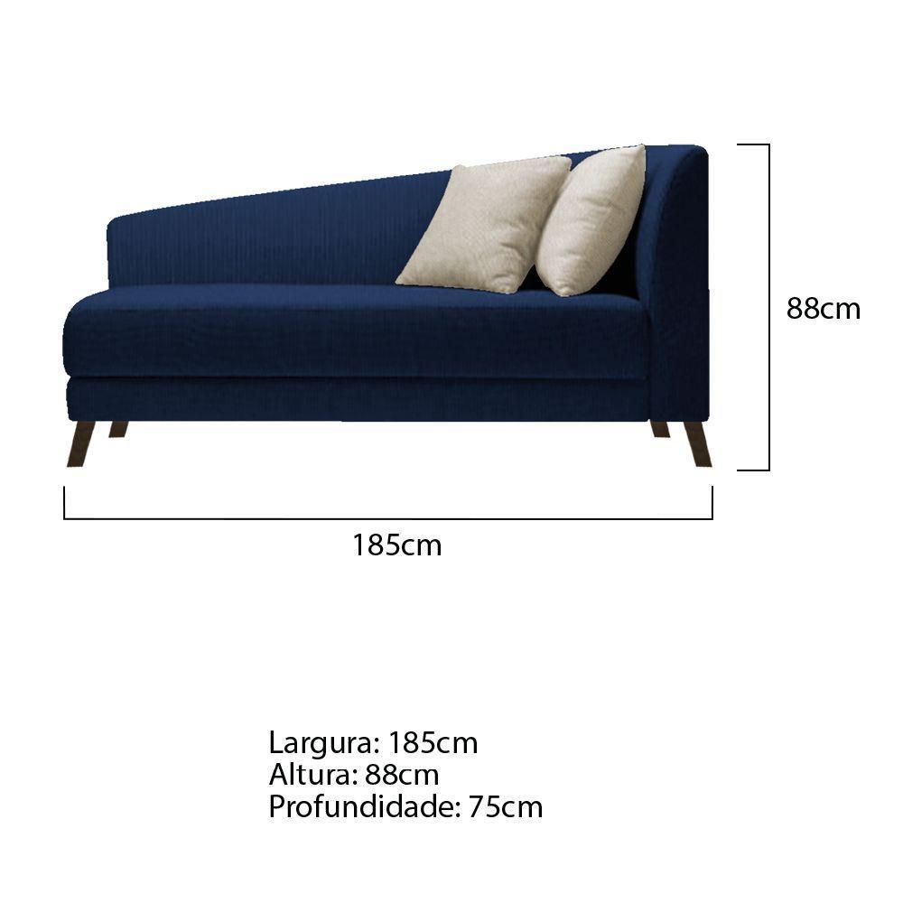 Recamier Heitor 185cm Com Almofada Lado Esquerdo Suede Cor Azul Marinho/bege - 5