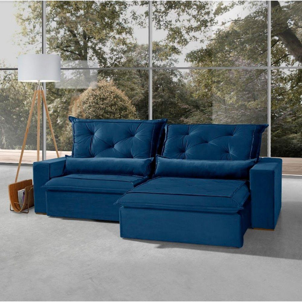 Sofá 4 Lugares Florianópolis Retrátil e Reclinável Com Molas e Espuma Soft Azul - 2