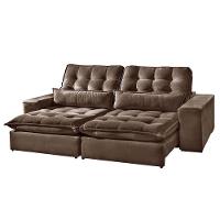 Sofá 4 Lugares Retrátil Bruna 2,50m Veludo - Móveis Mix Marrom Havana - 3