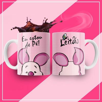 Caneca De Porcelana 325ml Decorada Turminha Da Disney Leitão