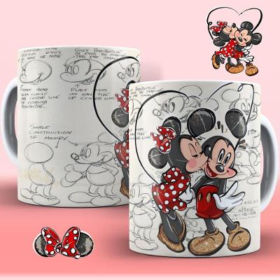 Caneca De Porcelana 325ml Personagens Disney Mickey E Minnie