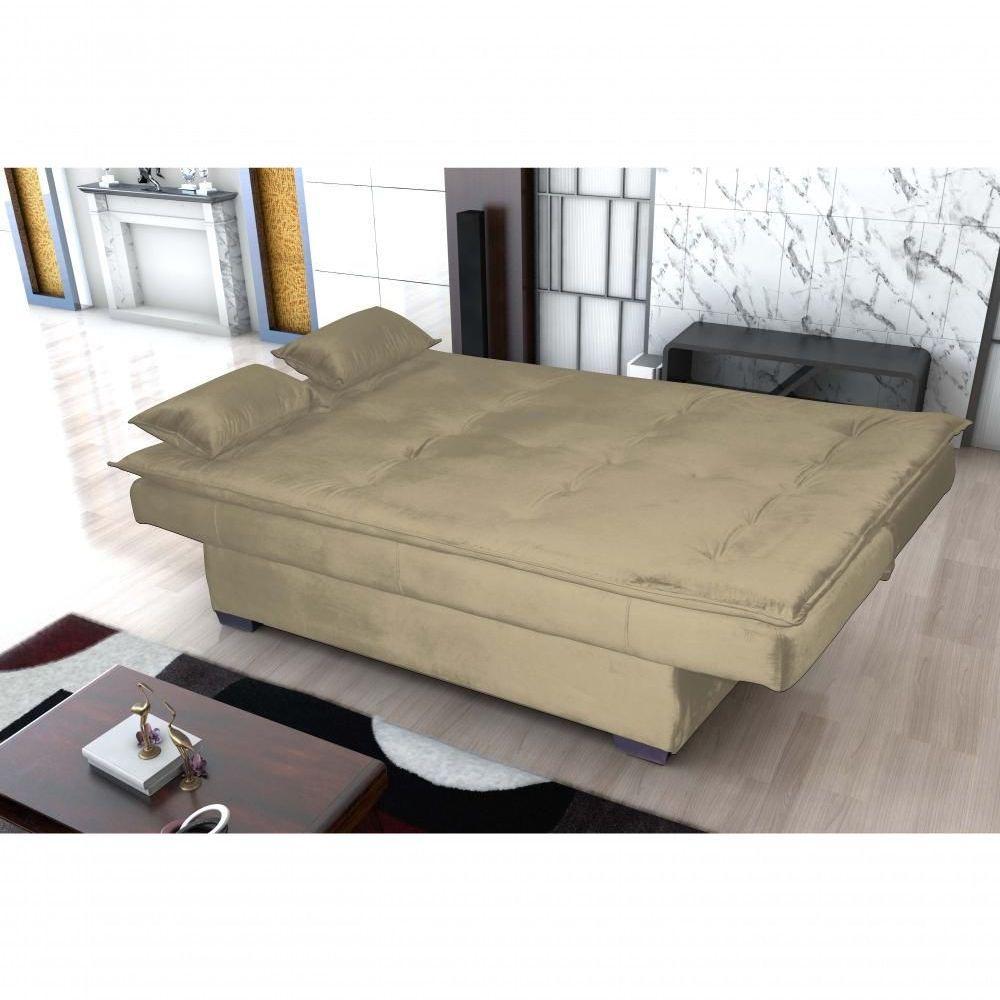 Sofá Cama Casal Reclinável Esmeralda - Veludo Marrom Claro - 2