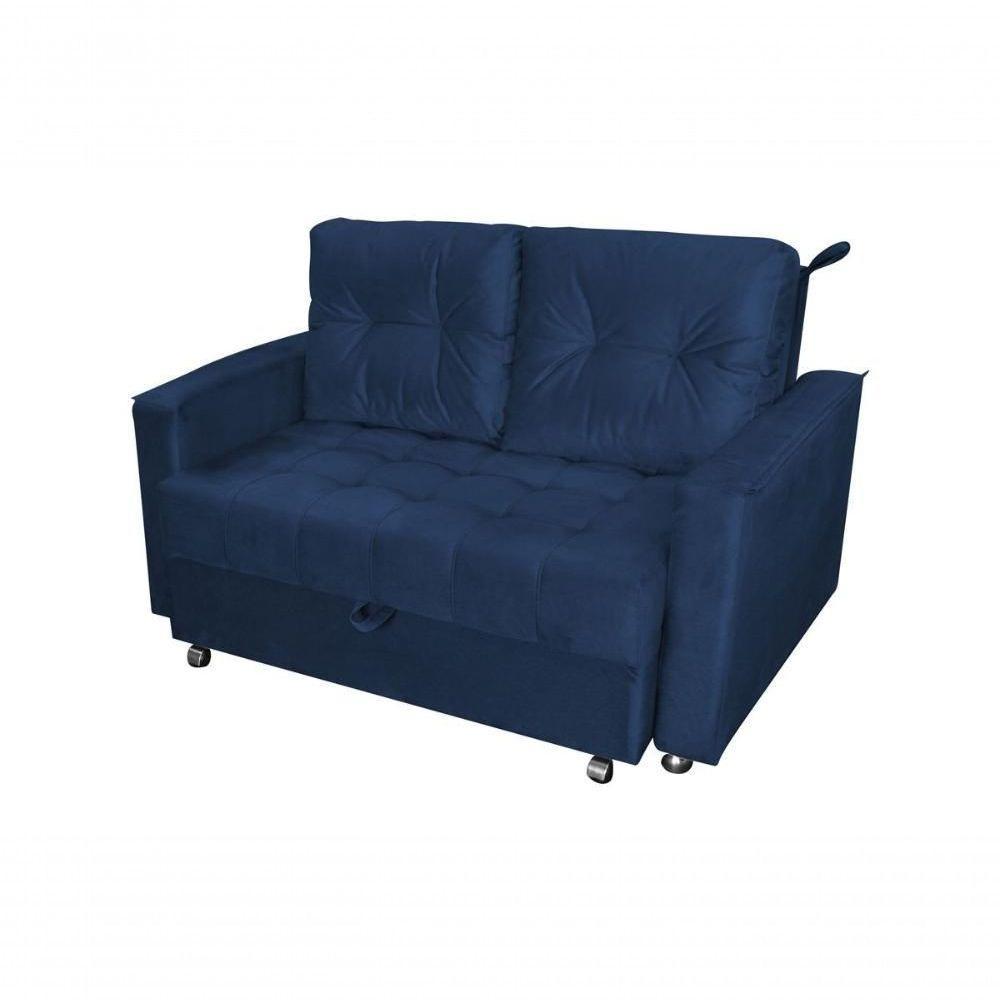 Sofá Cama Casal Reclinável Drika - Veludo Azul Marinho - 1