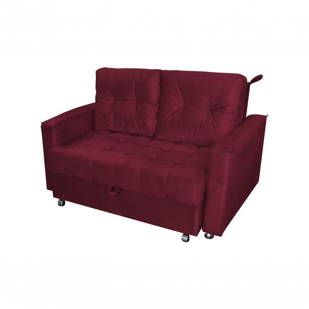Sofá Cama Casal Reclinável Drika - Veludo Vinho - 1