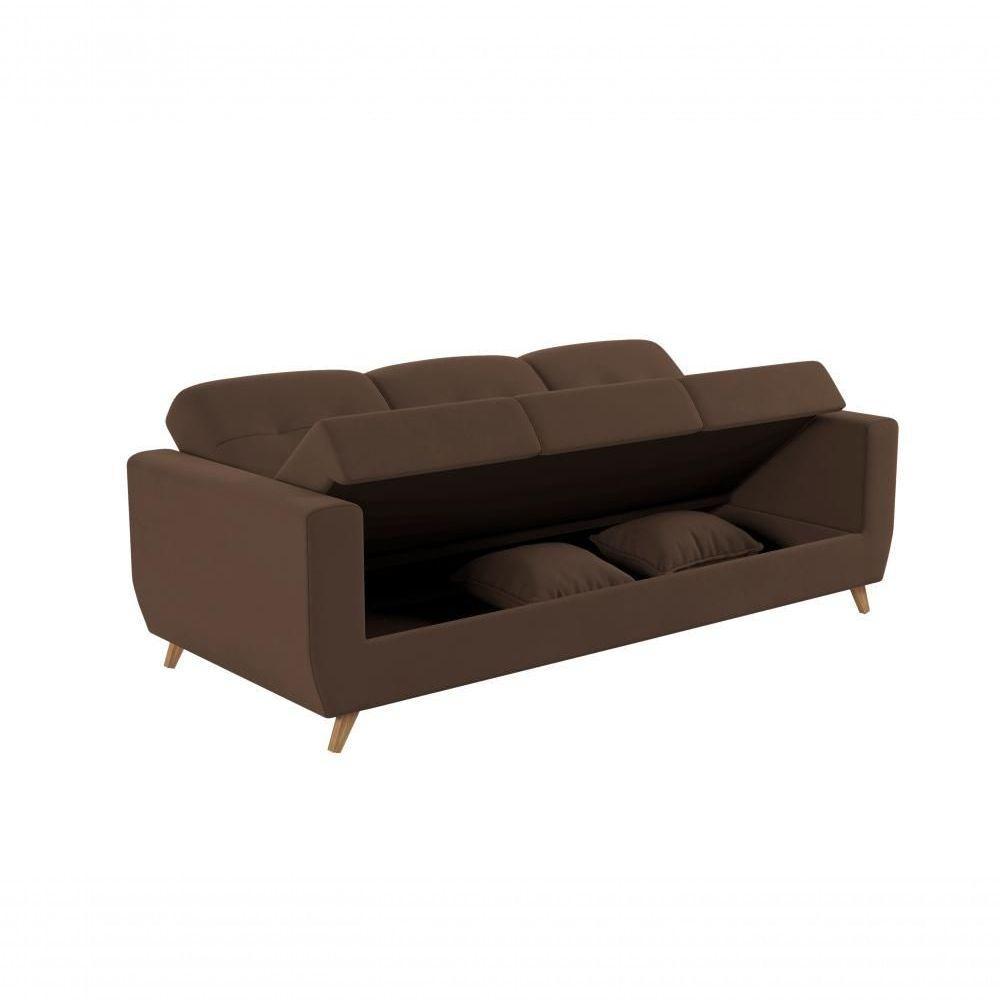 Sofá Cama Casal Reclinável Com Baú Pamela - Turkey Chocolate - 4