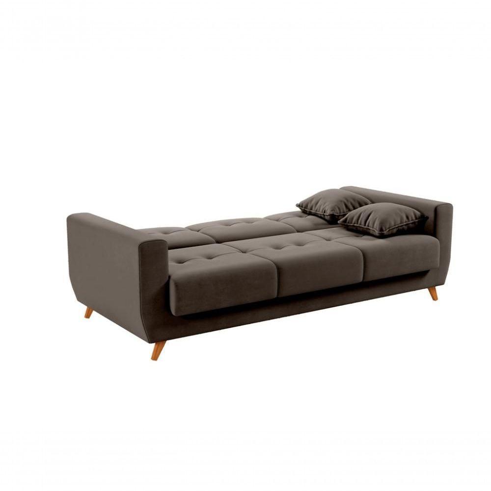 Sofá Cama Casal Reclinável Com Baú Pamela - Veludo Chumbo - 3