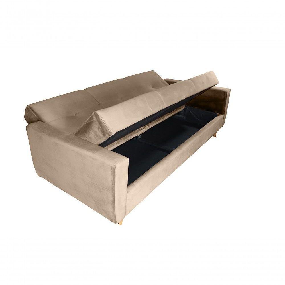 Sofá Cama Casal Reclinável Com Baú Pamela - Marrom Claro - 3