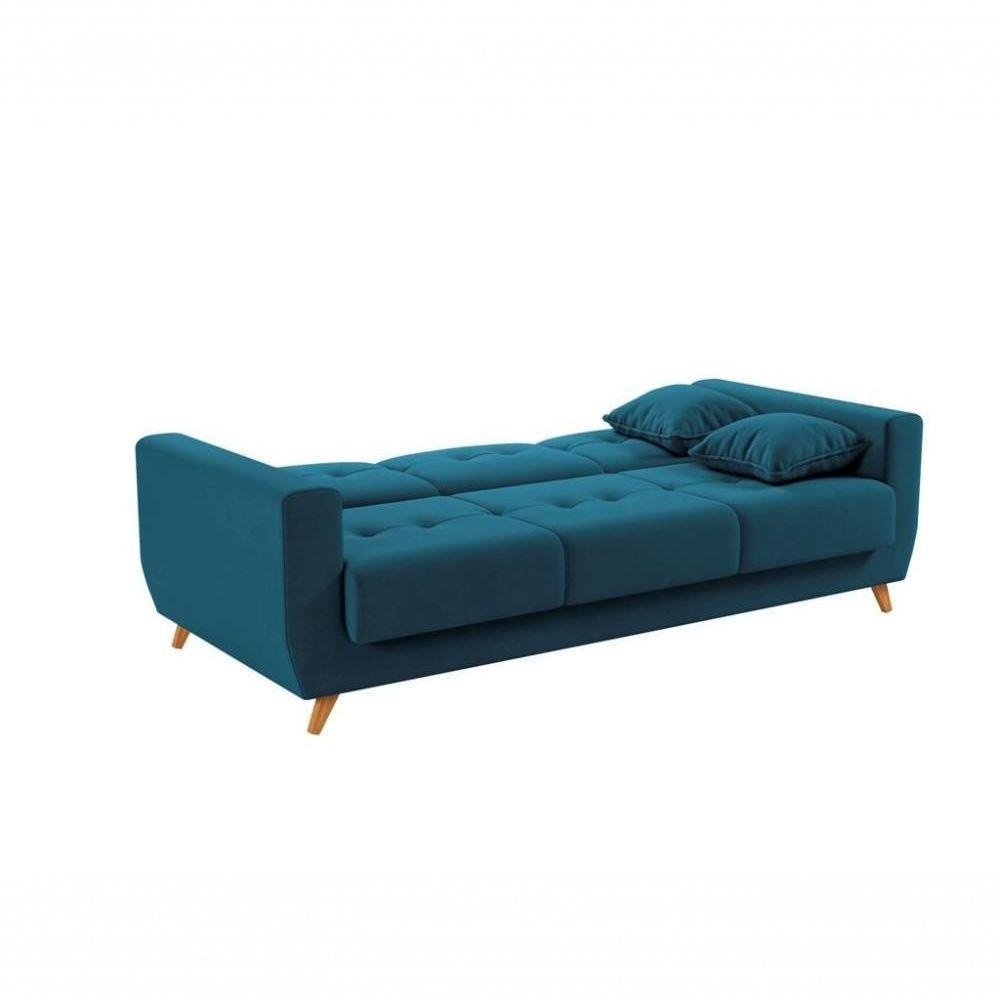 Sofá Cama Casal Reclinável Com Baú Pamela - Veludo Turkey Petroleo - 3