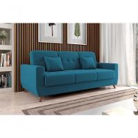 Sofá Cama Casal Reclinável Com Baú Pamela - Veludo Turkey Petroleo