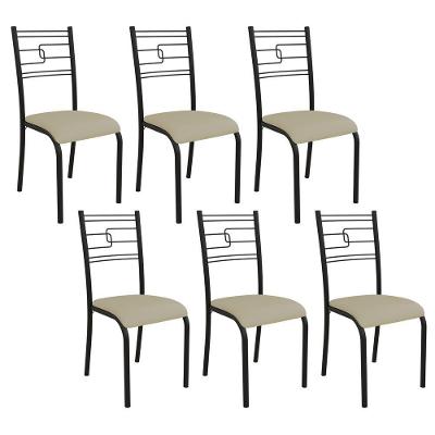 Kit 6 Cadeiras Ella Estrutura Em Aço Preto E Tecido Creme