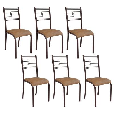 Kit 6 Cadeiras Ella Estrutura Em Aço Marrom E Tecido Jambo