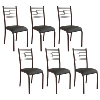 Kit 6 Cadeiras Ella Estrutura Em Aço Marrom E Tecido Preto