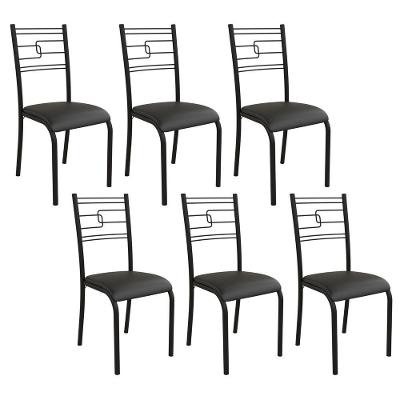 Kit 6 Cadeiras Ella Estrutura Em Aço Preto E Tecido Preto
