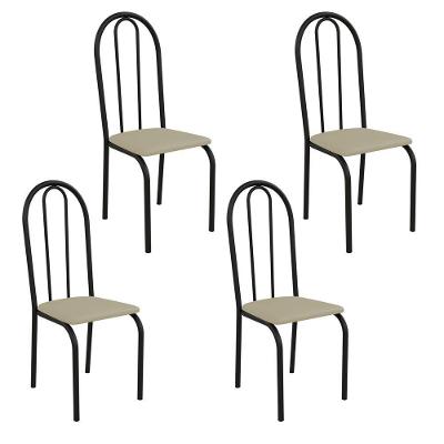 Kit 4 Cadeiras Ilhabela Estrutura Em Aço Preto Tecido Creme
