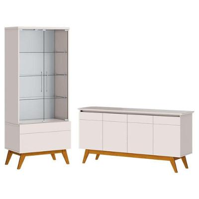 Aparador Para Sala Buffet 1.6 E Cristaleira Classic Off White - Imcal