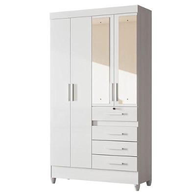 Guarda Roupa Infantil com Espelho Sobral Ms913 Jade 4 Portas Giratórias 4 Gavetas Branco Brilho