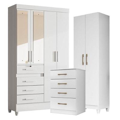 Guarda Roupa Com Espelho Infantil Sobral Com Cômoda Ms913 E Armário Multiuso New íris Branco Brilho - Moval