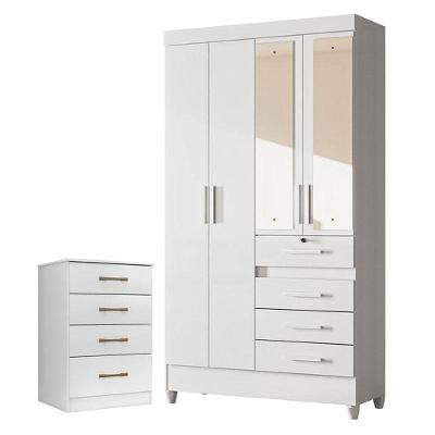 Guarda Roupa Infantil Sobral Com Espelho E Cômoda Ms913 Branco Brilho - Moval
