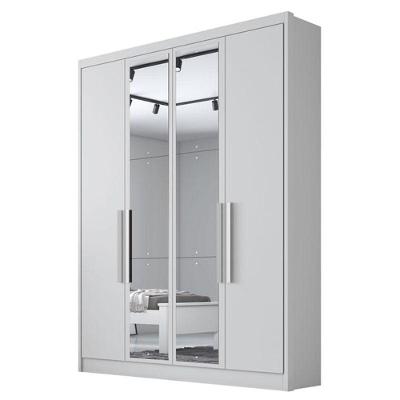 Guarda Roupa Solteiro Sevilha 4 Portas 3 Gavetas Neve Com Espelho - Novo Horizonte