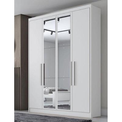 Guarda Roupa Solteiro Ambiente Sevilha 4 Portas 3 Gavetas Neve Com Espelho - Novo Horizonte