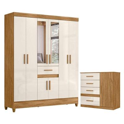 Guarda Roupa Casal Portugal 8 Portas 1 Gaveta MDP 165 cm Off White Moval