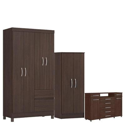 Guarda Roupa Solteiro Lótus Com Multiuso Viena Com Cômoda London Café - Demóbile