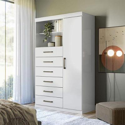 Cômoda 1 Porta 6 Gavetas Marabá Branco Brilho - Santos Andirá