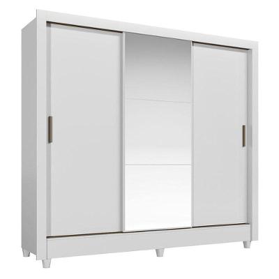Guarda Roupa Casal 3 Portas De Correr Com Pés E Espelho Italia Branco Brilho - Santos Andirá