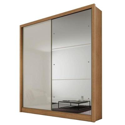 Guarda Roupa Solteiro Dante 2 Portas Cumaru 25 Fendi Com Espelho - Novo Horizonte
