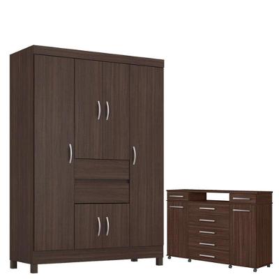 Guarda Roupa Casal Ecom 2 Com Cômoda London Café - Demóbile