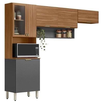 Kit para Cozinha Compacta Alba 5 Portas MDP 249.5cm Amêndoa Grafito