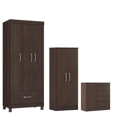 Guarda Roupa Solteiro Prince Com Multiuso Viena Com Cômoda Montevidéu Café - Demóbile