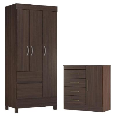 Guarda Roupa Solteiro Wind Com Cômoda Montevidéu Café Touch - Demóbile