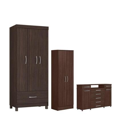 Guarda Roupa Solteiro Prince Multiuso Golden com Cômoda London 2 Portas 7 Gavetas MDP Café Touch