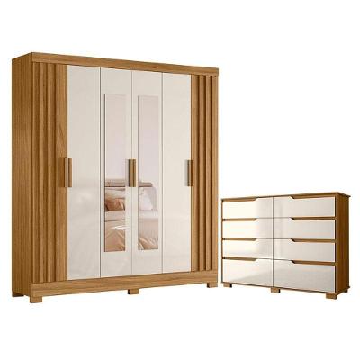 Guarda Roupa Casal com Cômoda Valença 6 Portas 10 Gavetas MDP Freijó Off White Moval