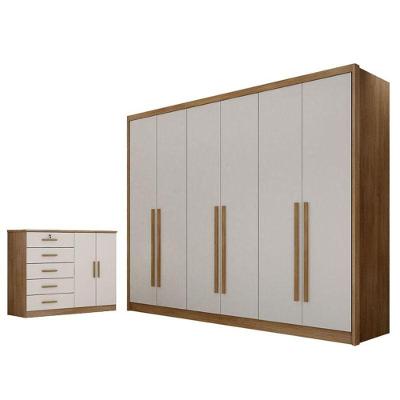 Guarda Roupa Casal e Cômoda Seul Bandeira 8 Portas de Bater 12 Gavetas MDF MDP Cumaru 25 Fendi
