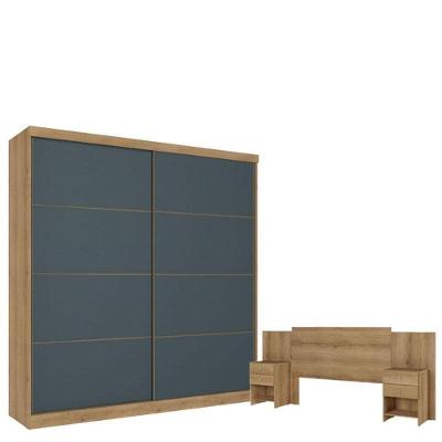 Guarda Roupa Casal Malaga 2 Portas Capuccino Azul E Cabeceira Com Mesas De Cabeceira Formosa Capuccino  - Thb