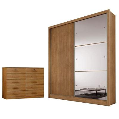 Guarda Roupa Solteiro Dante Com Espelho E Gaveteiro Milão Com Chave Cumaru 23 - Novo Horizonte